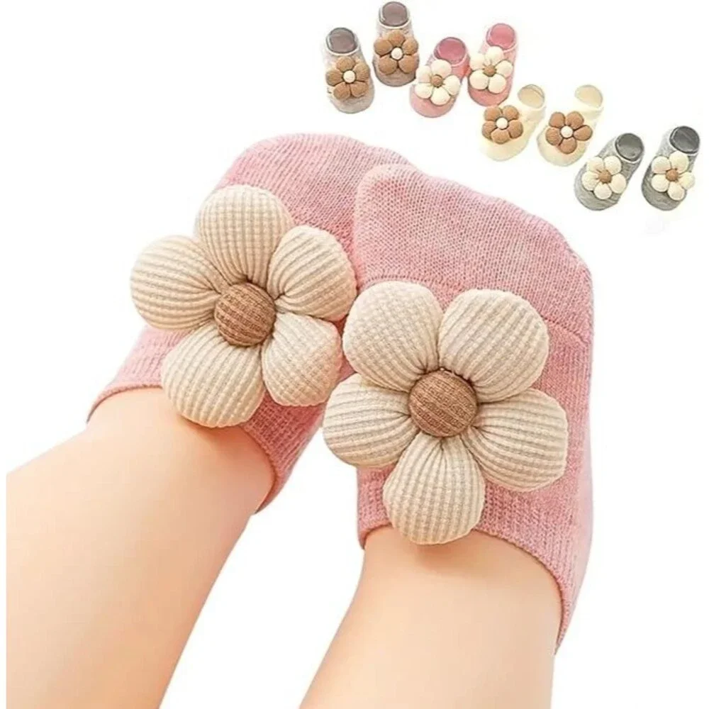 KEAINVRN 4Packs Baby Girls Socks,Flower Non-Slip Grips 0-6 Months, Multicolor